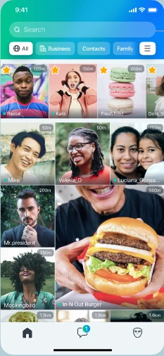 Earthy nearby grid showing photos of people close to you